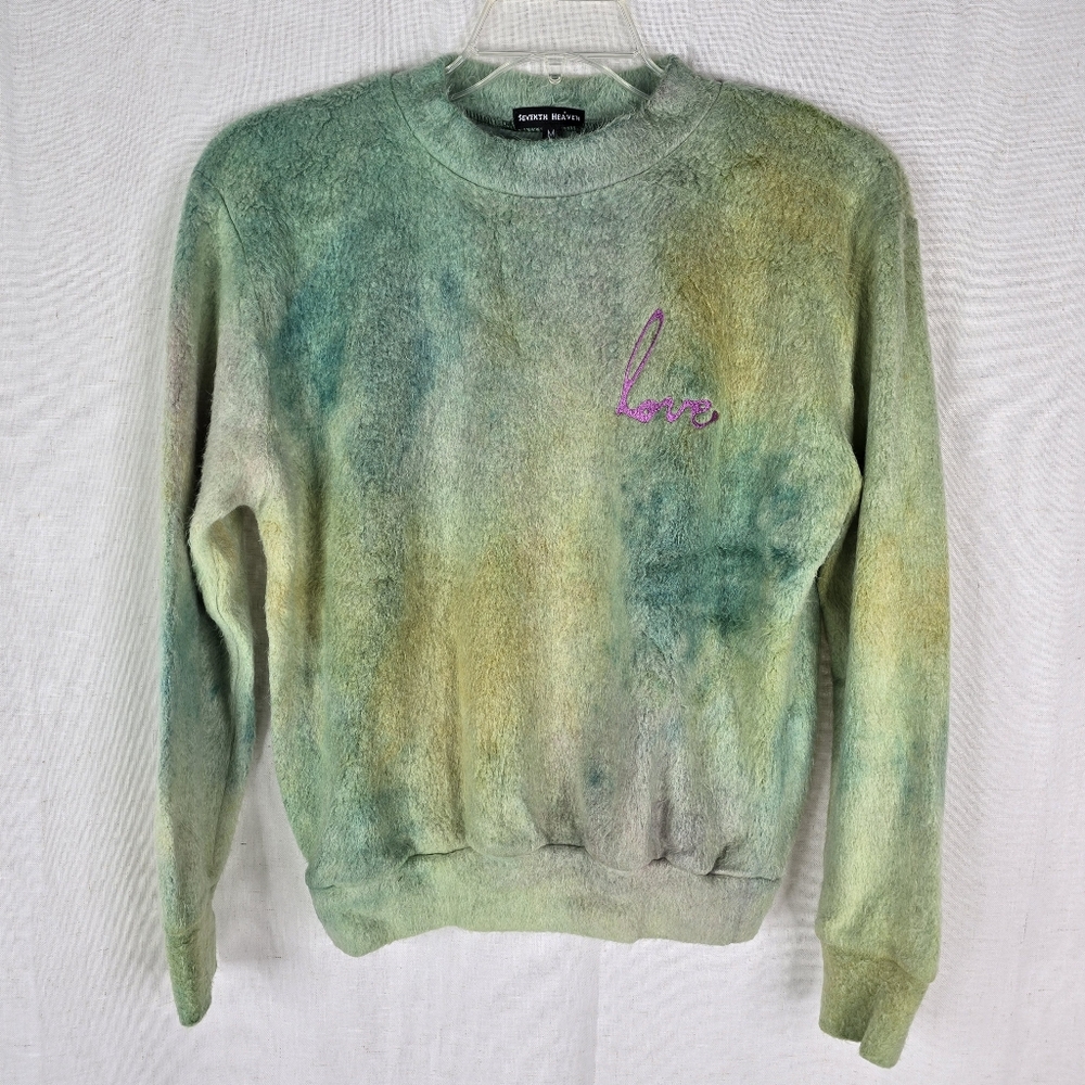 Seventh Heaven SS19 Womens Size Medium Faux Mohir Tie Dye Green Soft Sweater